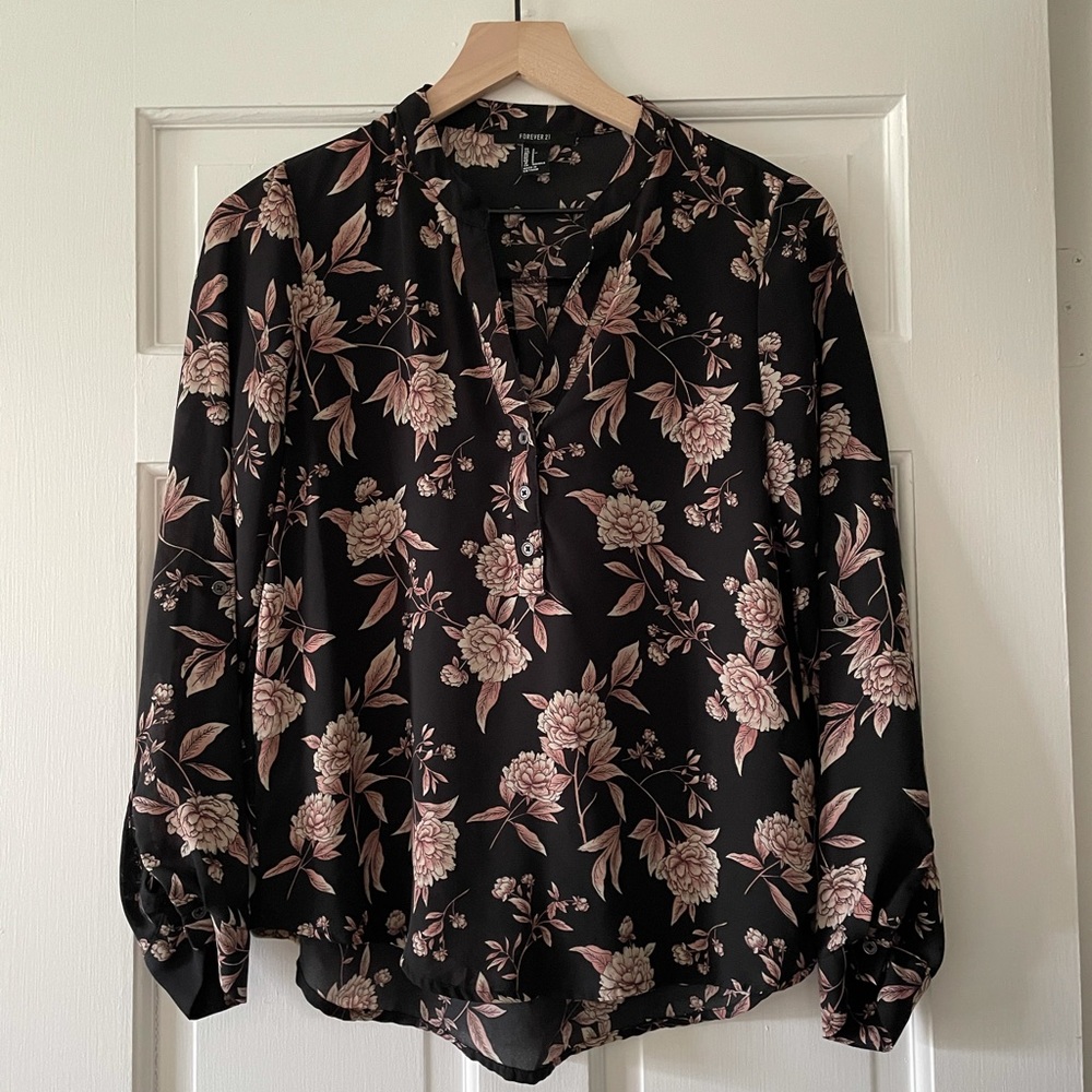 Black and Blush Floral Blouse